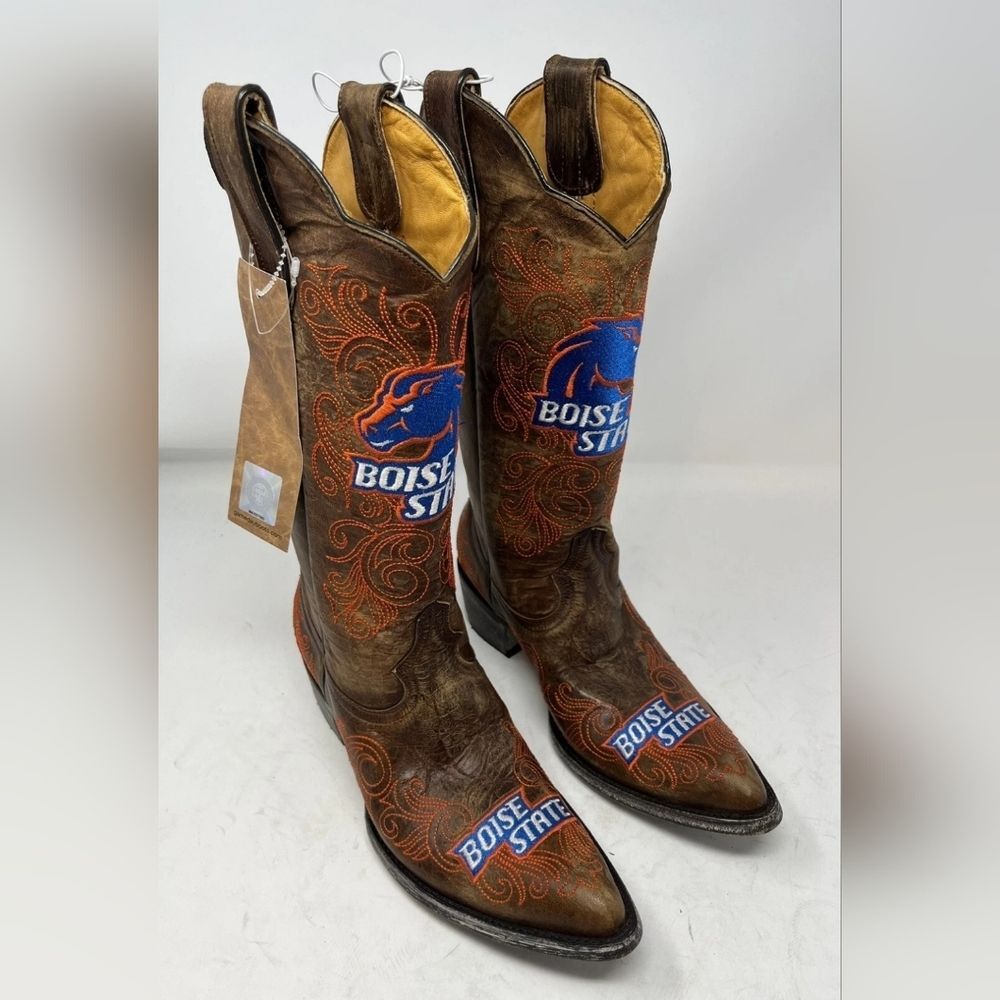 Game Day Boise State Broncos Leather Vintage Boots Women’s  Size 7 1/2 NEW!!